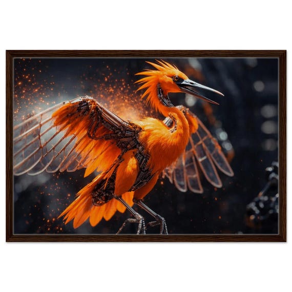 Glass stork. The "Oracle" Collection. Framed Canvas