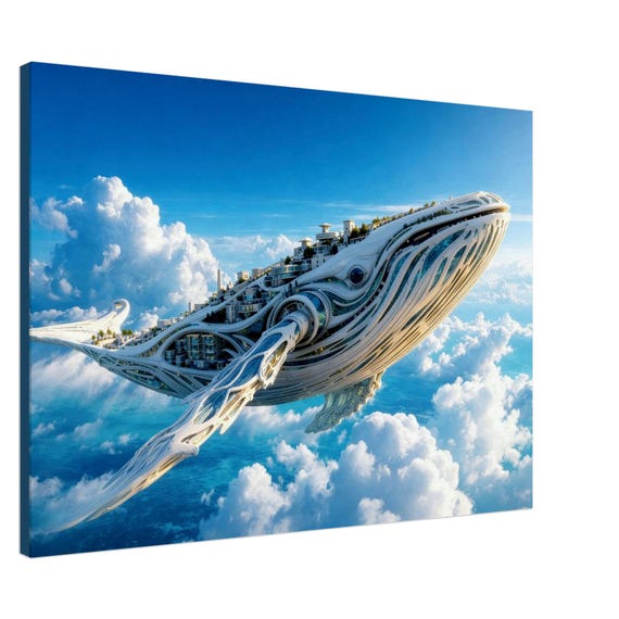 City Whale in the clouds. The “Heavenly city” Collection. Canvas