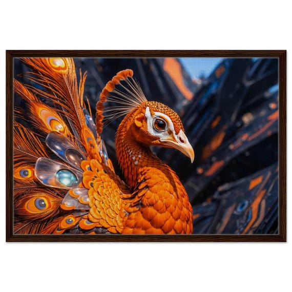 Diamond Peacock. The "Oracle" Collection. Framed Canvas.