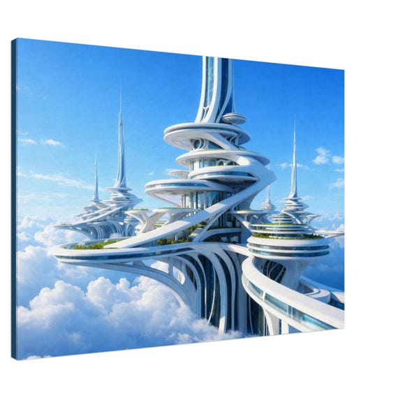 Tower beyond the clouds. The “Heavenly city” Collection. Canvas