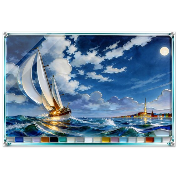 Acrylic painting "A yacht at night." | Fusing Collection | Fusing-style decor