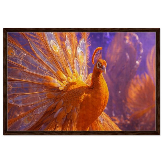 Golden peacock. The "Oracle" Collection. Framed Canvas