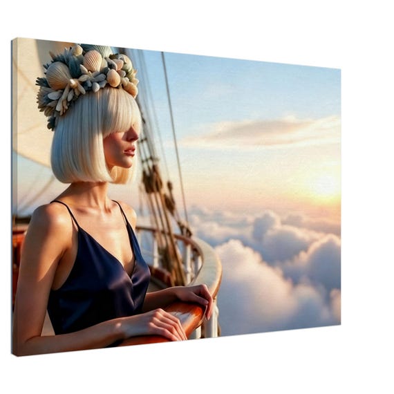 Muse on a celestial yacht. The "Celestial Ocean" Collection. Canvas