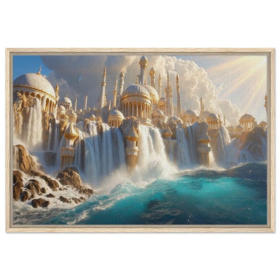 Floating Temple. The "Celestial Ocean" Collection. Framed Canvas