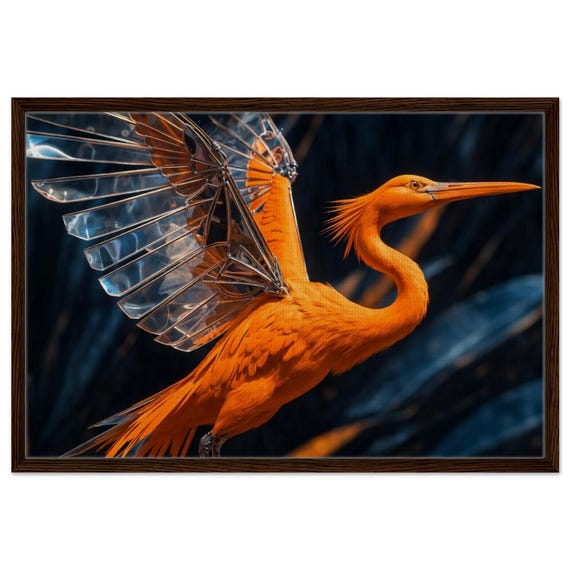 Glassy Heron. The "Oracle" Collection. Framed Canvas.