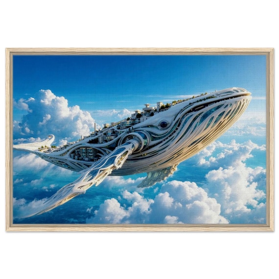 City Whale in the clouds. The “Heavenly city” Collection. Framed Canvas