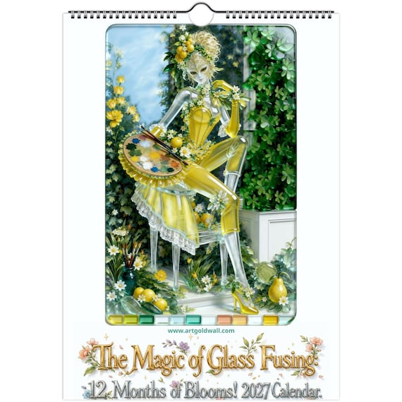 2027 Wall Calendar А4 | The Magic of Glass Fusing 12 Months of Blooms | Floral Botanical Art Calendar, Unique Gift for Flower and Art Lovers