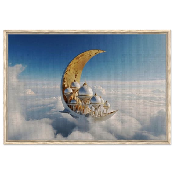 Moon pier. The "Celestial Ocean" Collection. Framed Canvas