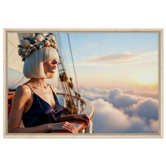 Muse on a celestial yacht. The "Celestial Ocean" Collection. Framed Canvas