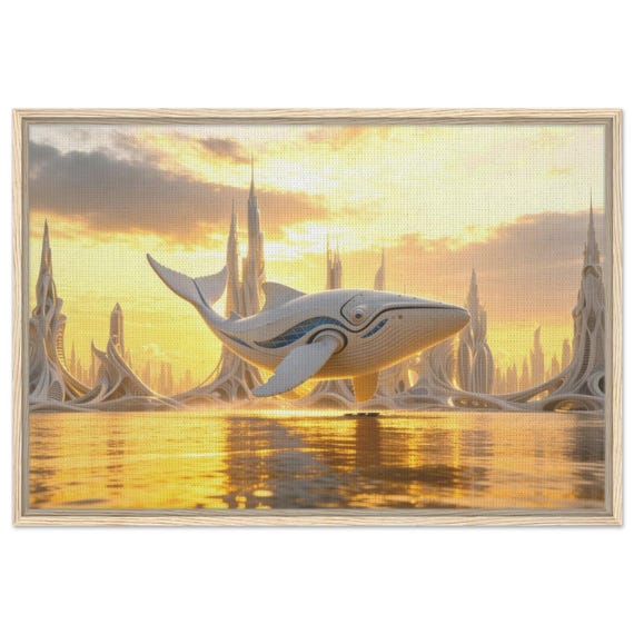 The dream of a little whale. The “Heavenly city” Collection. Framed Canvas