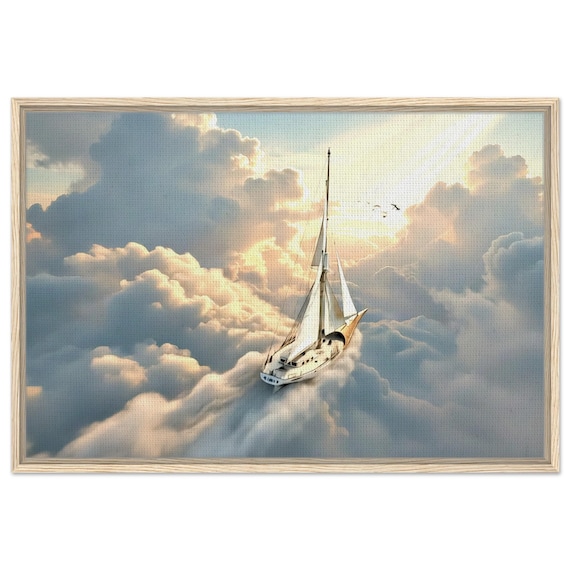 Flight in the clouds. The "Celestial Ocean" Collection. Framed Canvas
