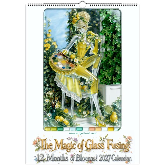 2027 Wall Calendar А3 | The Magic of Glass Fusing 12 Months of Blooms | Floral Botanical Art Calendar, Unique Gift for Flower and Art Lovers