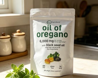 Oregano Oil Softgels 6000mg with Black Seed Oil, Non-GMO Gluten-Free 300 Count