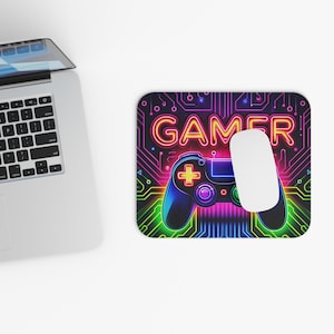 Neon Gamer Controller Mouse Pad | Rectangle RGB Circuit Board Design