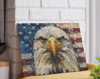 Tábua de corte de vidro com águia-careca patriótica | Decoração de cozinha com a bandeira americana