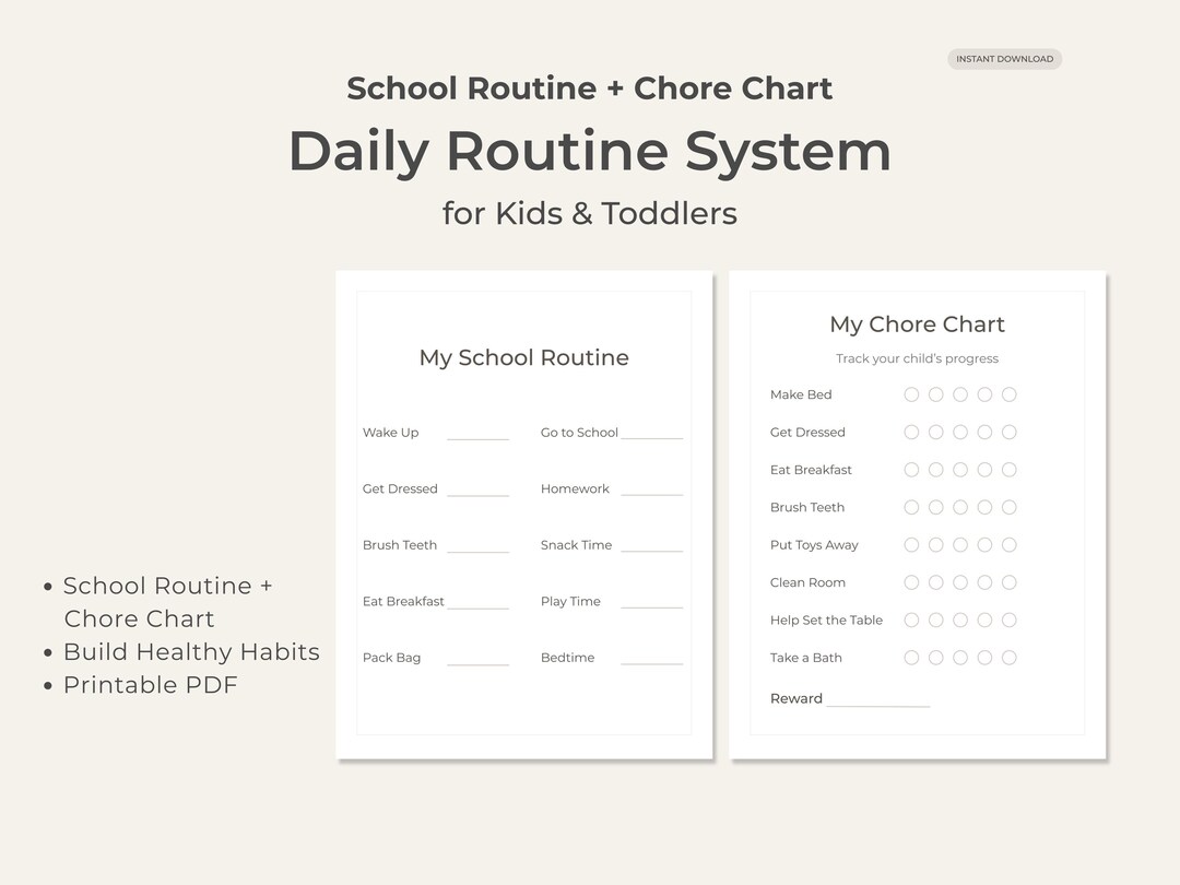 School Life Routine Chart School Routine Chart, Chore Chart Kids, Daily Routine Printable, Kids ...