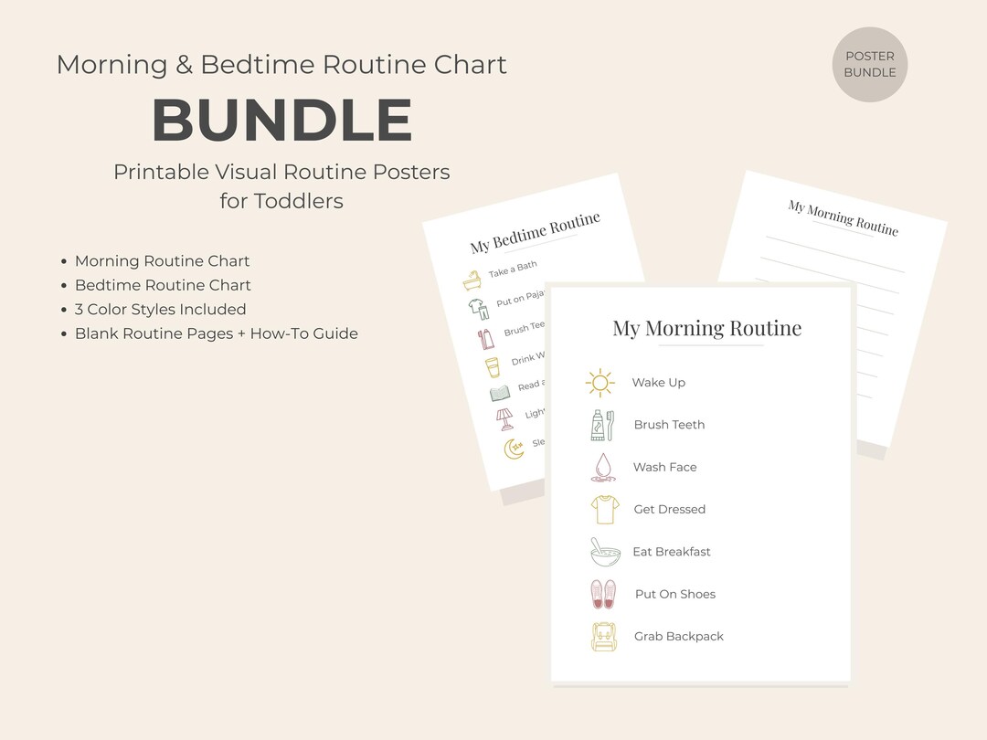 Toddler Routine Chart Printable, Morning & Bedtime Routine Chart Bundle ...