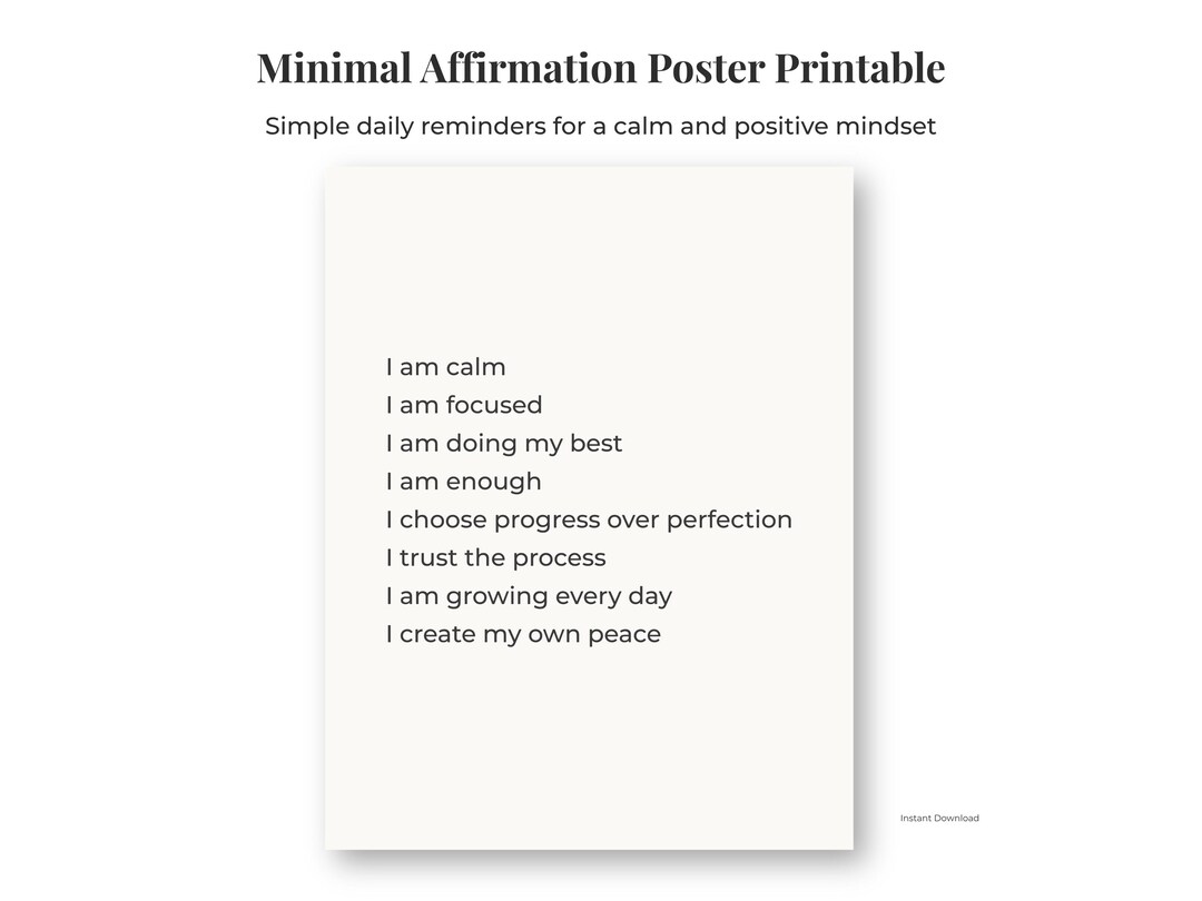 Minimal Affirmation Poster Printable, Positive Affirmations Wall Art ...