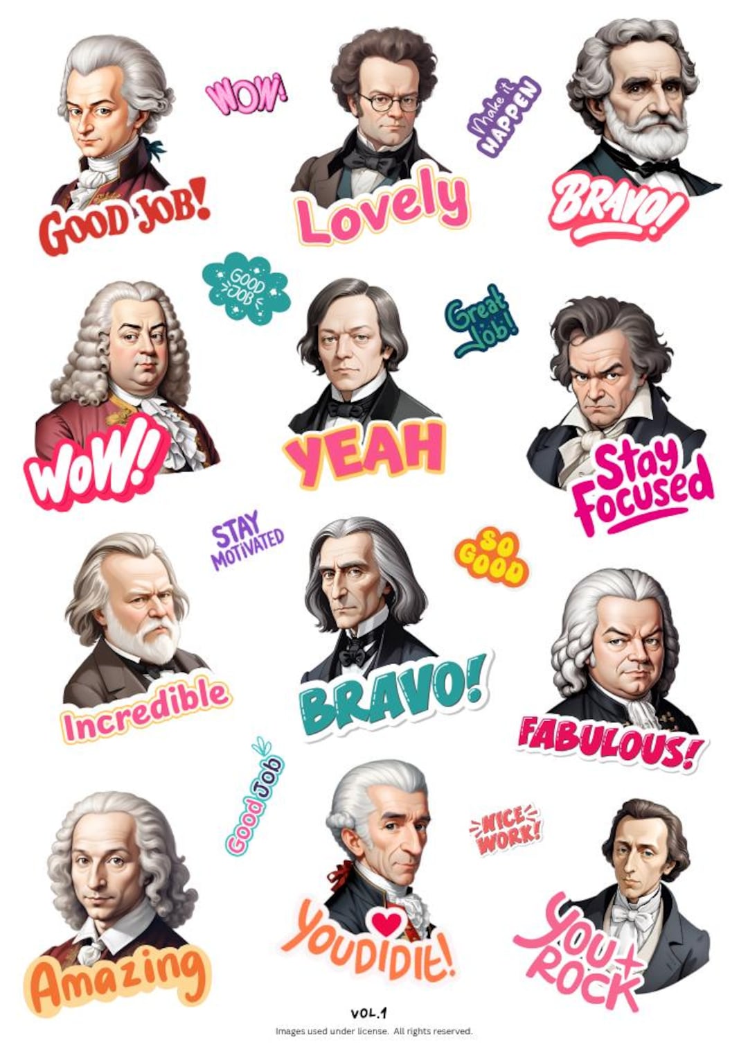Composers Stickers With Motivational Wordsvol.1, Music Stickers ...
