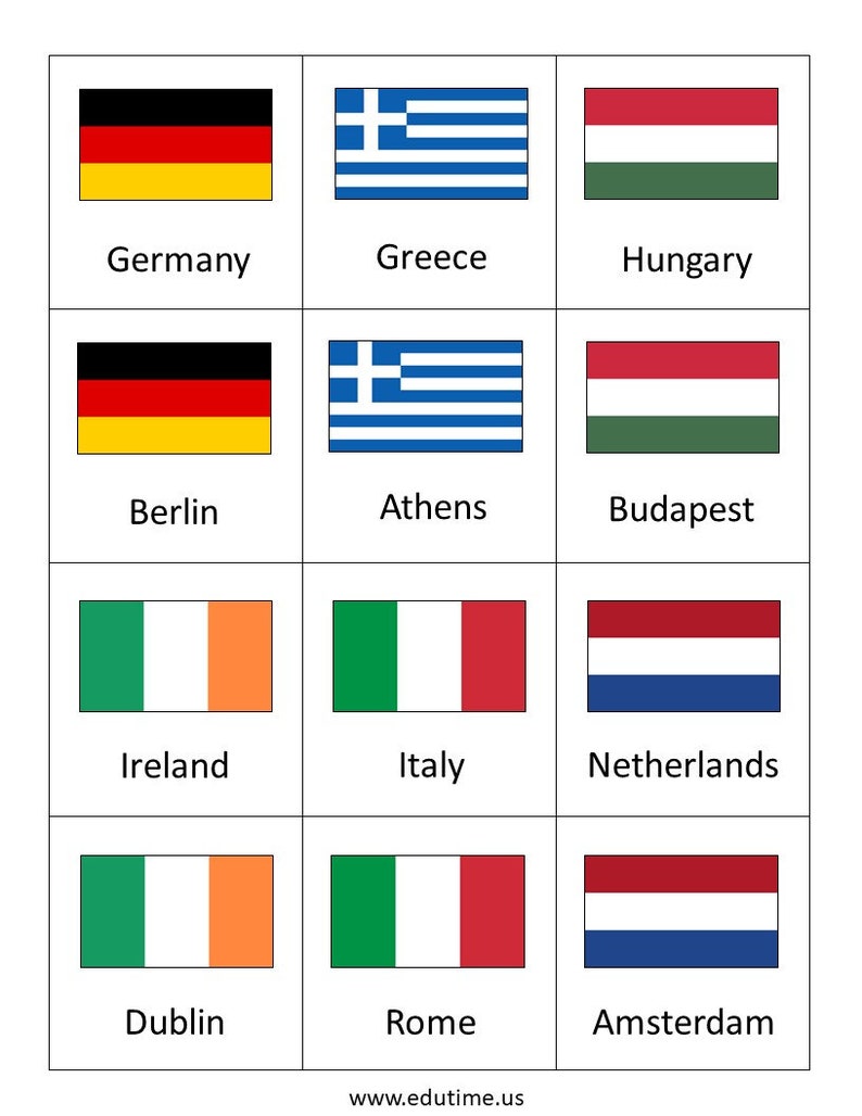 Countries Capitol Cities Flags Memory Game Etsy