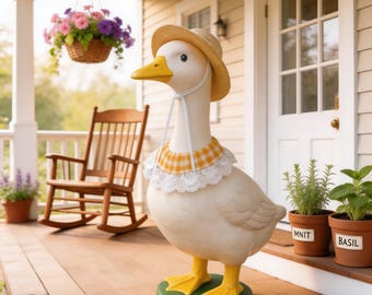 Summer Porch Goose Outfit, Straw Hat and Gingham Bib Set for Pets, Spring/Summer Pastoral Style Porch Goose Pet Decoration Trendy Brand