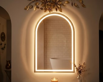 Arched Wall Mirror Modern Vanity Mirror Tempered Glass Bathroom Mirror Minimal Home Decor Living Room Bedroom Accent Mirror