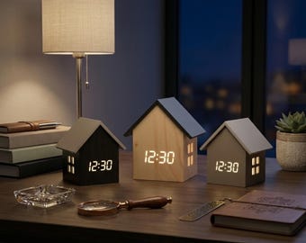 Wooden House Shape Desk Clock Minimal Table Clock Small Modern Shelf Decor Bedroom Living Room Reading Corner Home Accent