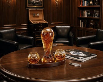 Fußball Whisky Dekanter Set mit 2 Gläsern | Vom Fußball inspiriertes Barzubehör für Männer, Bourbon, Scotch, Sportgeschenk, Männerhöhlendekor, Trauzeugen