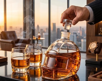 VELMOIRE Football Whiskey Decanter Set with Glasses, Luxury Sports Barware Gift for Men, Unique Football Fan Gift, Man Cave Decor, Dad Gift