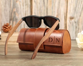Personalized Wood Sunglasses with Leather Case, Polarized Sunglasses for Men, Custom Groomsmen Gift, Engraved Sunglasses, Gift for Him