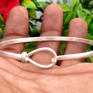 Sterling Silver Loop Bangle: Minimalist Hook Closure Bracelet