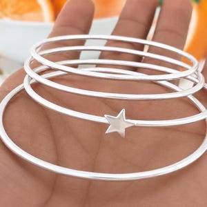 925 Sterling Silver Star Bangle Set OF 5, Minimalist Stacking Bracelets,
