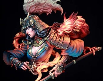 1/12 Full Height 95mm Resin Bust Assembled Model Kit Ashina and Tailong Fantasy Hobby Statue Unassembled and Unpainted DIY Toy