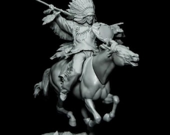 Kit de modelo de resina a escala 1/24 (75 mm) de figura completa de caballería sioux india, miniatura histórica para garaje, sin ensamblar ni pintar.
