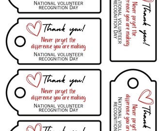 Volunteer Recognition gift tags National Volunteer Recognition Day Thank you tag Digital Printable 2 sizes