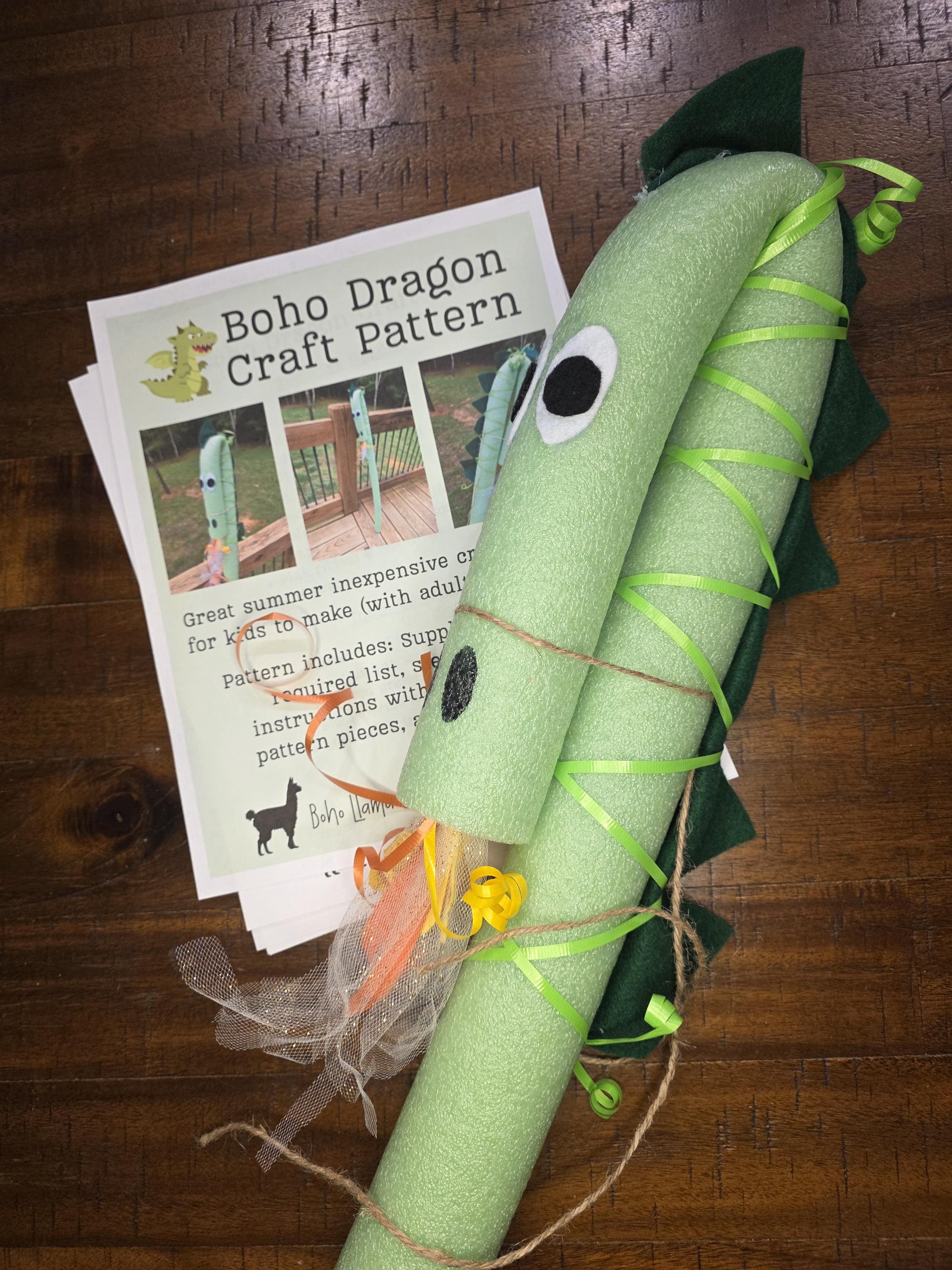 5 Fun Pool Noodle Crafts for Kids 2 Boho Dragon pool noodle summer kid's craft easy to make pattern and…