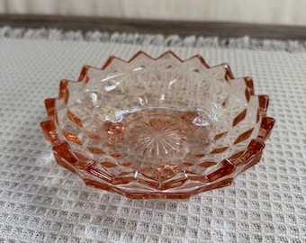 Vintage Pink Pressed Glass Footed Bowl | Diamond Pattern Candy Dish, Cottagecore Decor