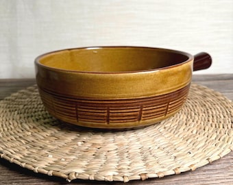 Vintage Stoneware Baking Dish, Rustic Brown Pottery Casserole Baker, 1970s Farmhouse Style