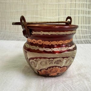 Vintage Copper Pot with Brass Handle | Small Cauldron | Boho Decor | Etched Copper Vessel