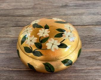 Vintage Andrea by Sadek Hand-Painted Gold Trinket Box | Dogwood Floral Keepsake Dish