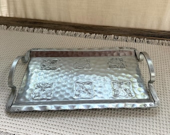Cromwell Hand Wrought Aluminum Tray | Hammered Fruit Motif, Mid Century Serving Dish