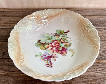 Vintage German Porcelain Fruit Bowl | Embossed Grape Lustreware Centerpiece