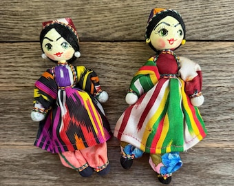 Vintage Handmade Mexican Folk Art Dolls Pair | Wood and Cloth Souvenir Dolls