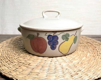 Vintage Chatham Potters Country Harvest Casserole Dish, Stoneware Fruit Baking Dish