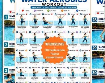 30 Day Water Aerobics Workout Challenge, Printable Pool Fitness Plan PDF, Low Impact Aqua Exercise Guide, Beginners & Seniors, A4 + Letter