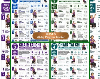 Chair Tai Chi Workout for Seniors Printable, 28 Day Chair Exercise Plan, 28-Day Progress Tracker PDF, Low Impact Mobility Plan, Senior Women