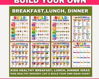 Build Your Own Kids Meals Printable, Breakfast Lunch Dinner Planner, Healthy Food Chart, Picky Eater Guide, Lunchbox Ideas, A4 US Letter
