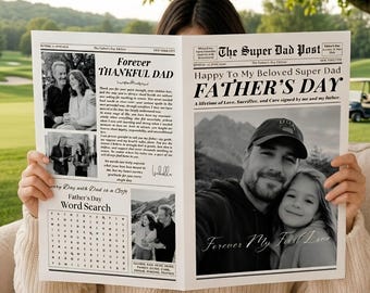 Fathers Day Newspaper Template 1st Fathers Day Gifts Custom Daddy Birthday Card First Fathers Day Card from Daughter digitaldownload