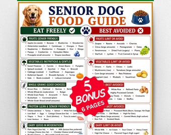 Senior Dog Food Guide Printable Bundle, Safe Foods and Toxic Foods Chart, What Dogs Can & Can't Eat, Grocery List,Meal Plan PDF,A4 US Letter