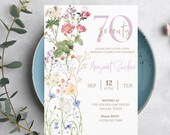 70th Birthday Invitation Template, Floral Elegant Canva Editable Invite for Women, 70 Years Loved Party Invite, Printable Digital Download